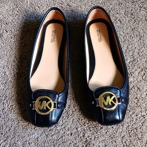 Michael Kors black leather logo flats, size 9, like new